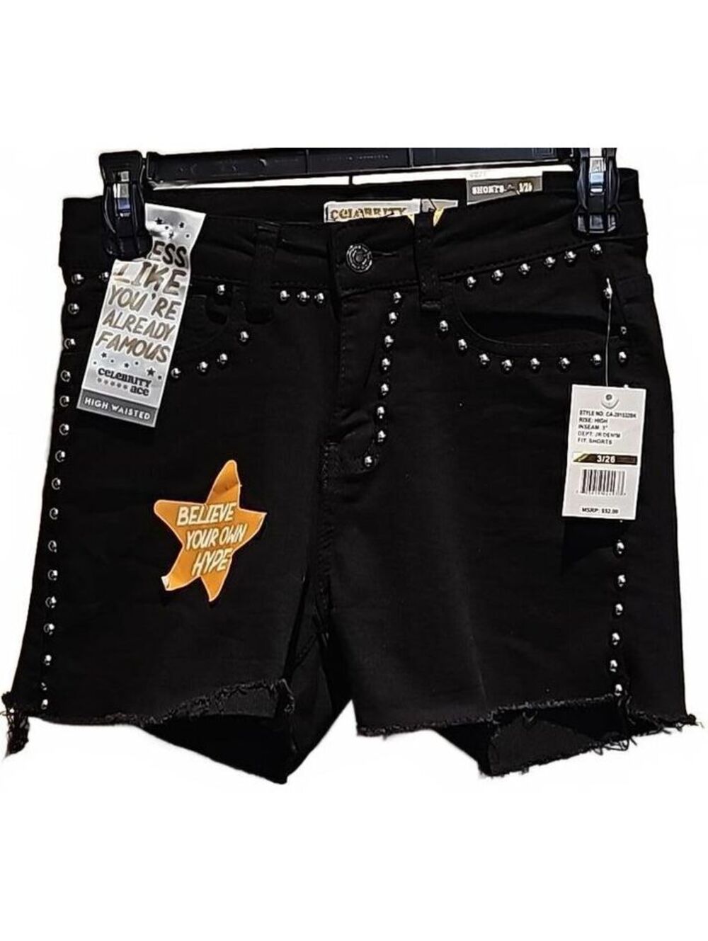 Celebrity Ace black denim/gold studded shorts high rise size 3/26